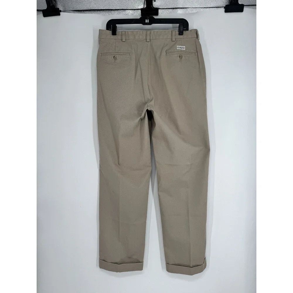 Polo Ralph Lauren Hammond Chino Pants Vintage 35x32 Khaki Cuffed Pleated Baggy